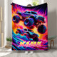 Custom Name Monster Truck Flannel Blanket - Vibrant Oil Painting Design
