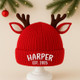 Personalized Reindeer Baby Beanie, Custom Knit Christmas Hat with Name