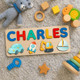 Custom Wooden Name Puzzle a?? Vehicles Theme | Personalized Baby Gift
