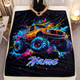 Personalized Monster Truck Flannel Blanket a?? Custom Name Ink Splitter Design