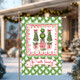Christmas Garden Flag Personalized Family Name Gift Outdoor Holiday Topiary Tree Red Chinoiserie