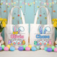 Personalized Easter Bunny Canvas Tote Bag, Custom Name Easter Bag, Bunny Ears Easter Bunny