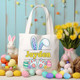 Personalized Easter Bunny Canvas Tote Bag, Custom Name Easter Bag, Bunny Ears Easter Bunny