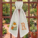 Monogram Fall Wreath Sash, Sage Green Ticking Stripe Wreath Bow with Pumpkins
