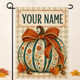 Personalized Fall Pumpkin Garden Flag, Custom Family Name Linen Yard Decor