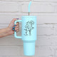 Personalized Birth Flower Custom 40oz Tumbler with Handle & Straw, Personalized Travel Cup