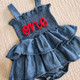 Hand Embroidered Denim Romper, Personalized Birthday Outfit with Name
