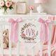 Personalized Baby Banner with Birth Name Tag, Welcome Banner with Floral Crest, Bows Baby Banner