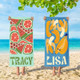 Personalized Retro Beach Towel with Name,Groovy Vibes Beach,Retro Floral Towel