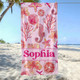 Personalized Pink Summer Seamless Pattern Beach Towel, Custom Name Girly Tropical Towels