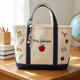 Personalized Teacher Tote Bag, Embroidered School Icons Canvas Bag