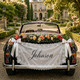 Personalized White Lace Wedding Car Banner, Custom Name and Date Fabric Sign