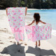 Girls Personalized Bow Floral Beach Towel, Preppy Girls Pool Towel with Name