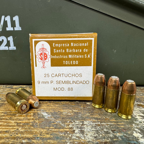 Spanish 1992 Mod. 88 9mm Luger Jacketed Soft Point, 124 Gr., 25 Rd. Box. FREE SHIPPING ON ORDERS OVER $299, NO TAX OUTSIDE WI Spanish 1992 Mod. 88 9mm Luger Jacketed Soft Point, 124 Gr., 25 Rd. Box. FREE SHIPPING ON ORDERS OVER $299, NO TAX OUTSIDE WI