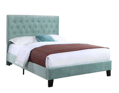 Piper Light Blue Upholstered Bed - Queen Angle Silo