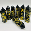 Obsidian Black w/ Star Moon Sun Celestial Etched Tower  2"-3"