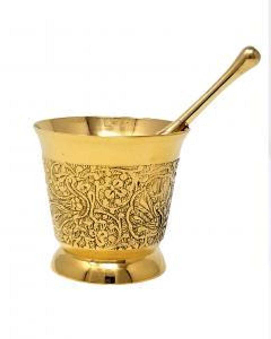 Mortar & Pestle Brass carved 3"