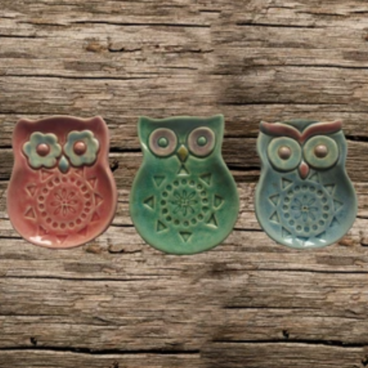 Candle Holder Multi Burner Owl Ceramic Assorted Colors (for pillar and votive)