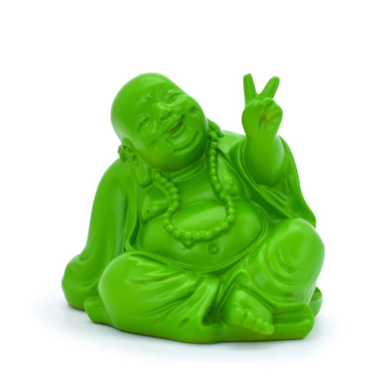 Buddha w/ Peace Sign - Green Resin