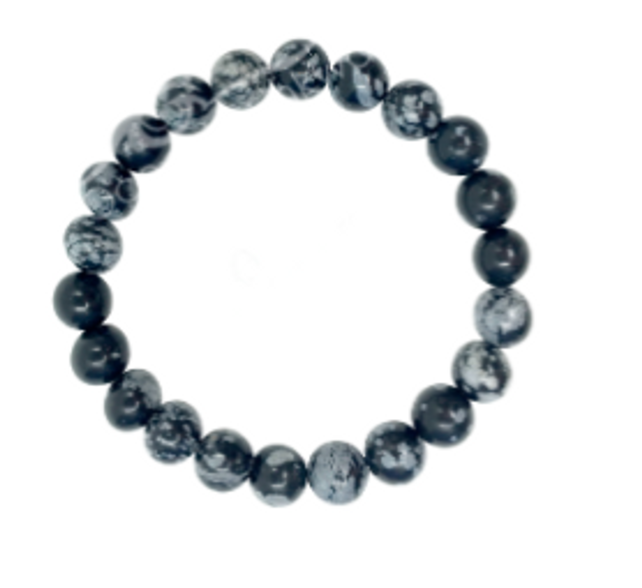 GB Obsidian Snowflake 8mm Round Bead Elastic Bracelet