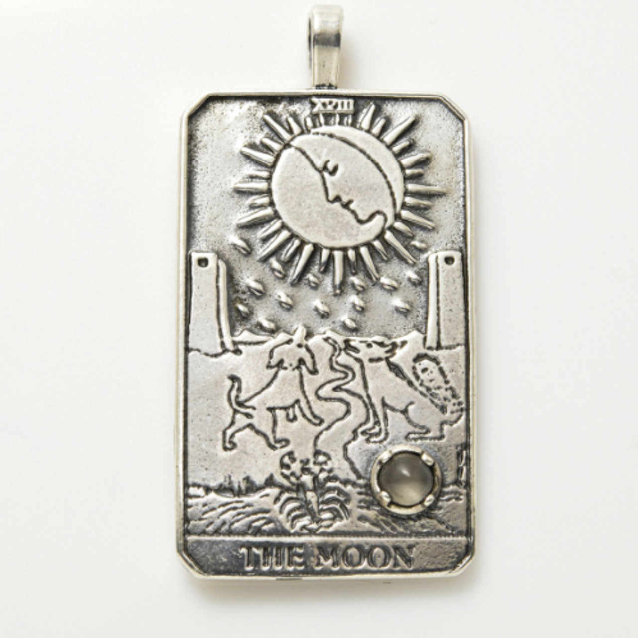 Tarot Moon SS Pendant Large w/ Gemstone Inset