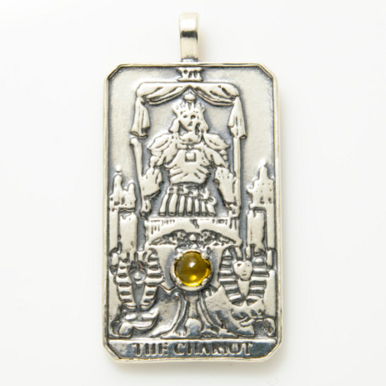 Tarot Chariot SS Pendant Large w/ Gemstone Inset