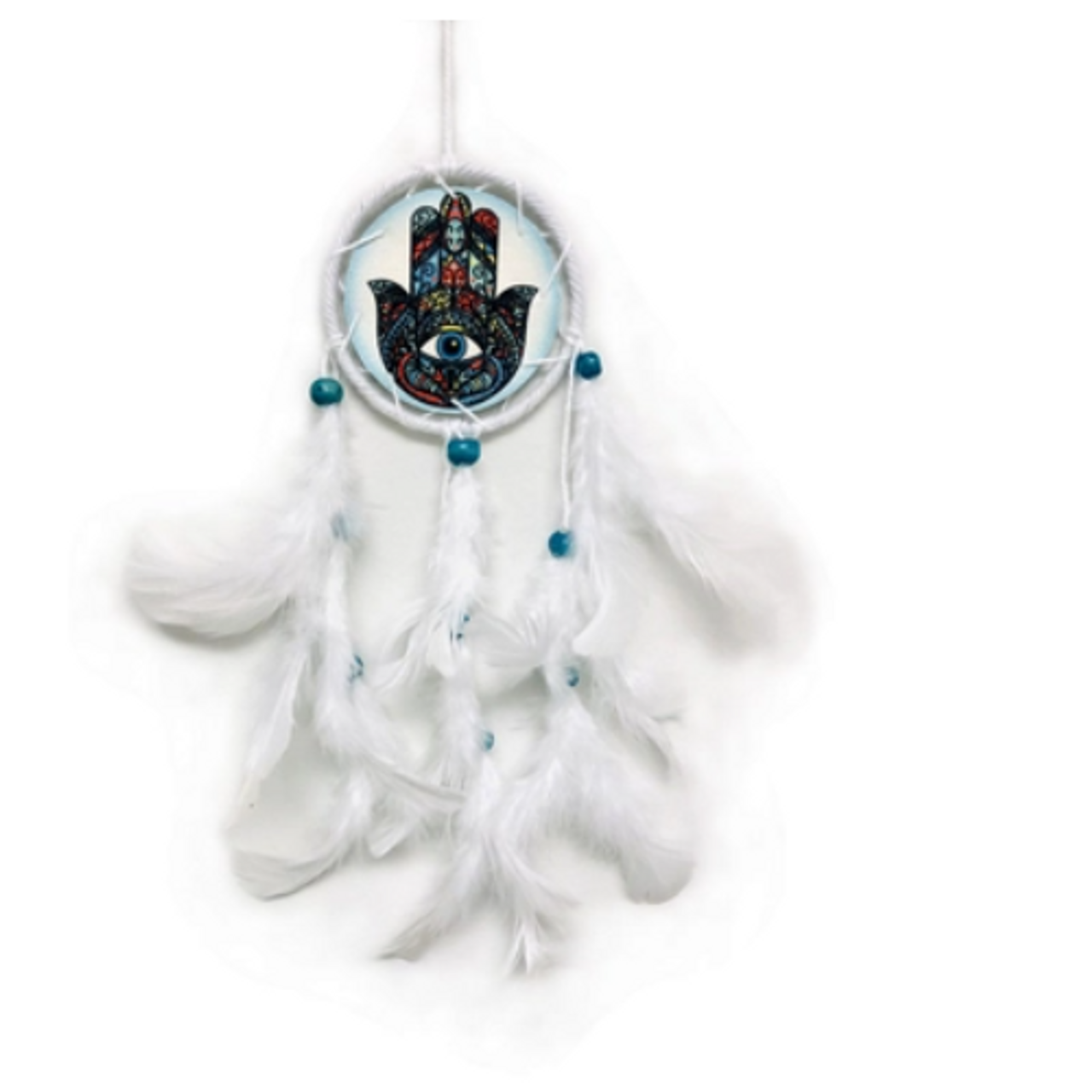 Dream Catcher - Hamsa Hand w/ White Feathers 9"