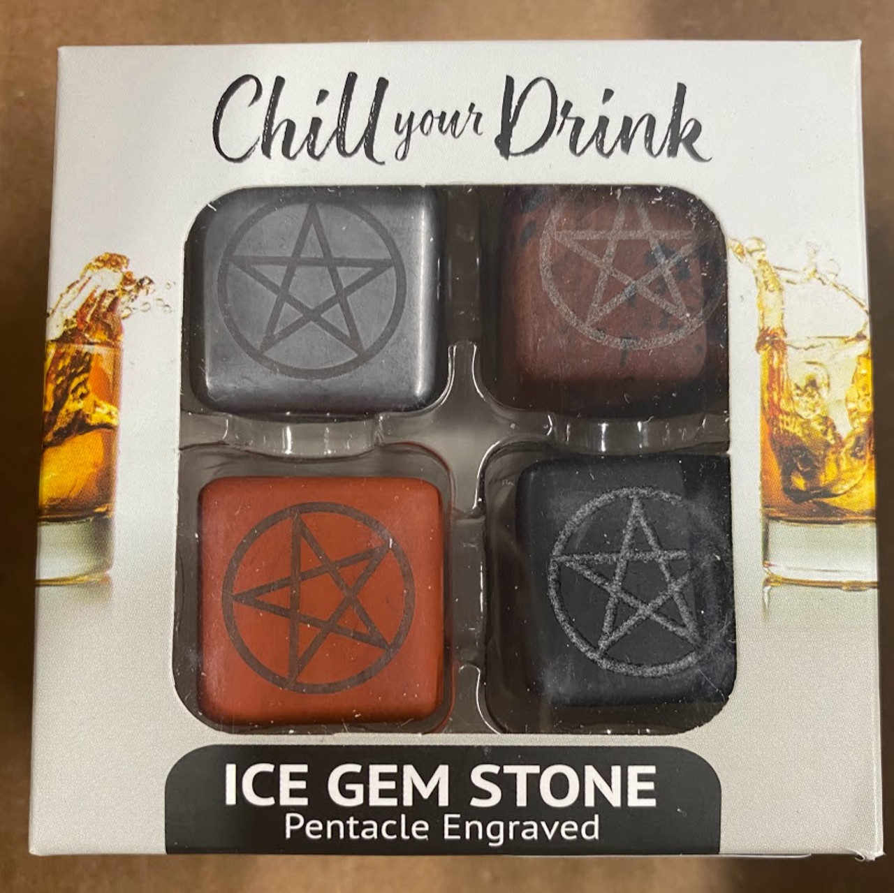 Gemstone Ice Cubes w/ Engraved Pentacle Boxed Set