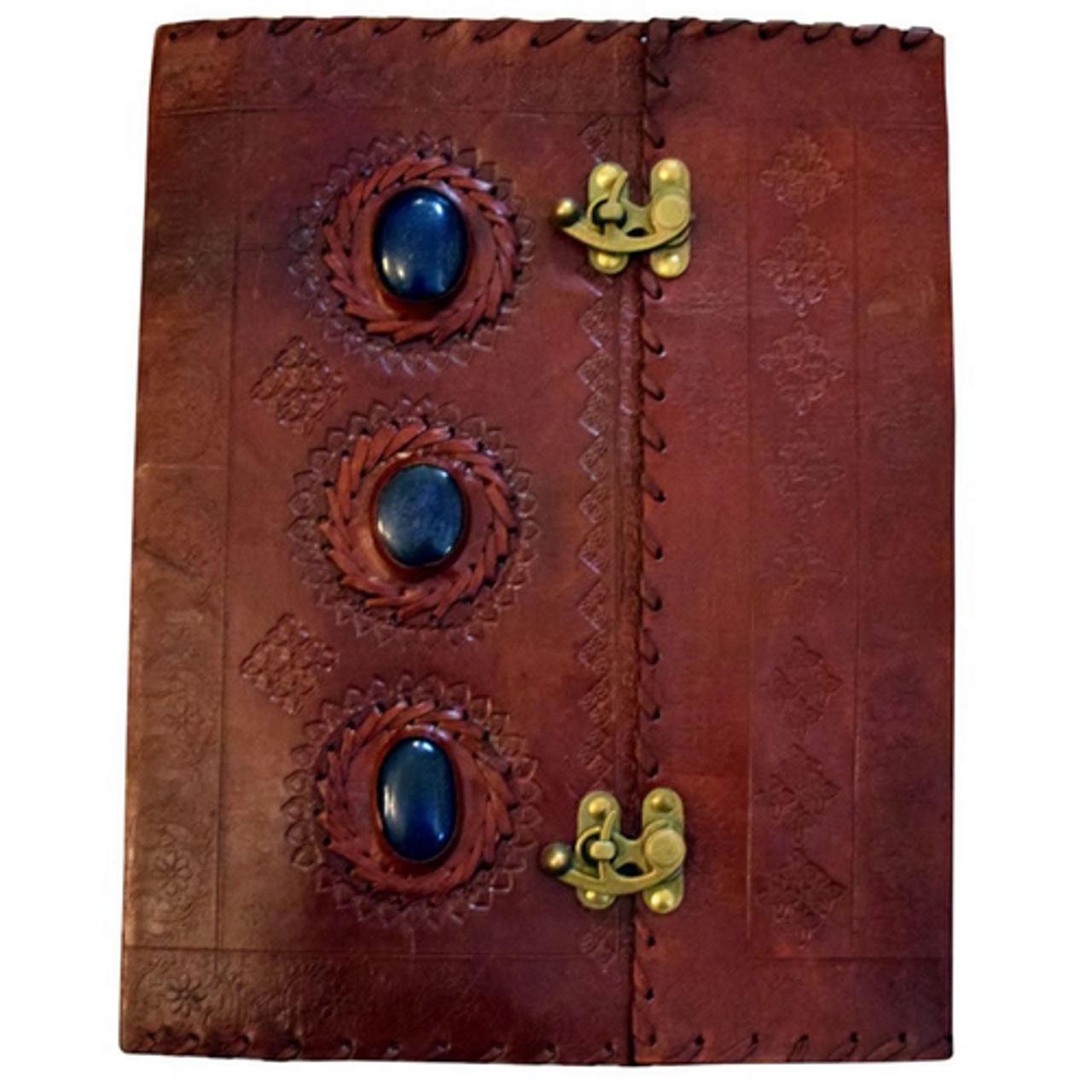 Journal Leather 10x13 Lapis Gemstone Inset w/ Double Latch