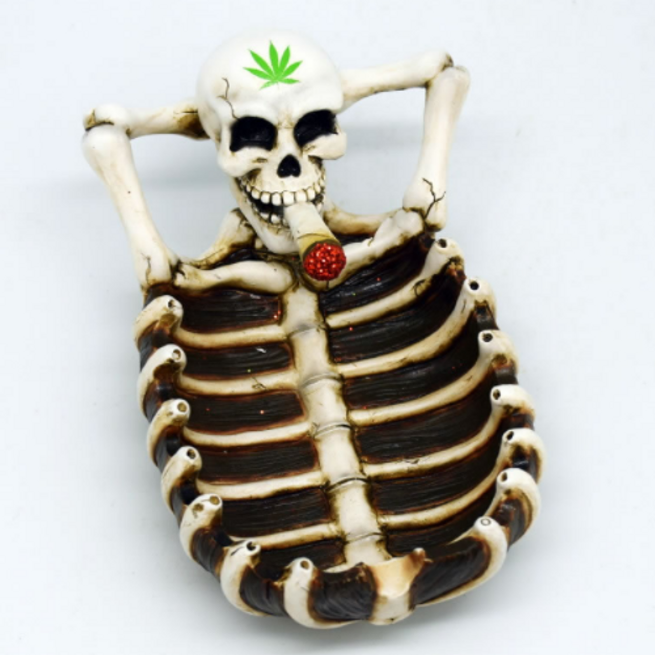 Ashtray Skeleton Smoking Blunt