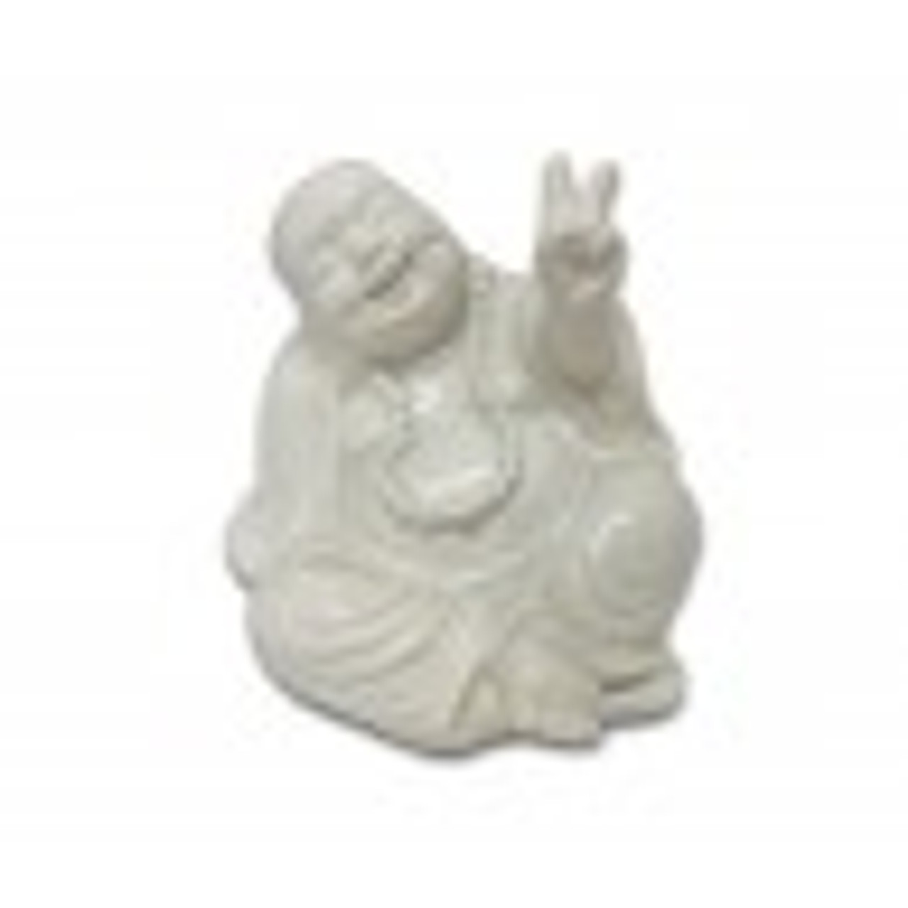 Buddha w/ Peace Sign - White Resin