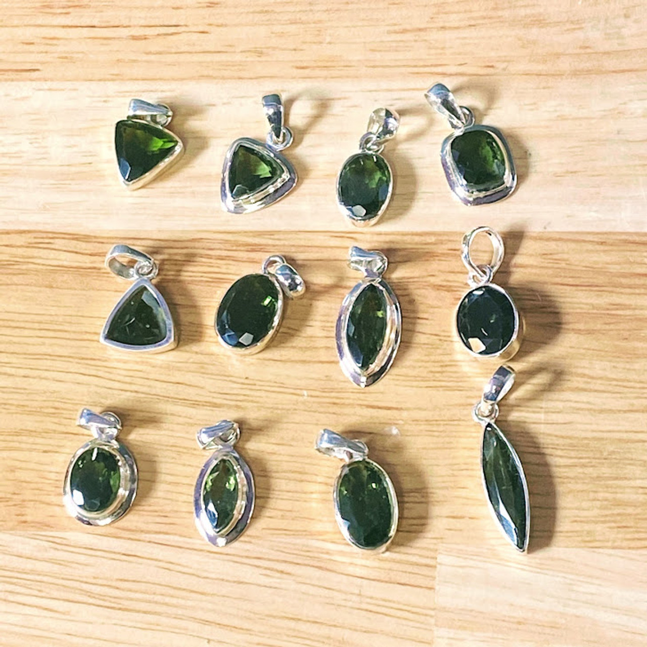 Moldavite Faceted Sterling Silver Pendant .75" - 1" w/ Cord