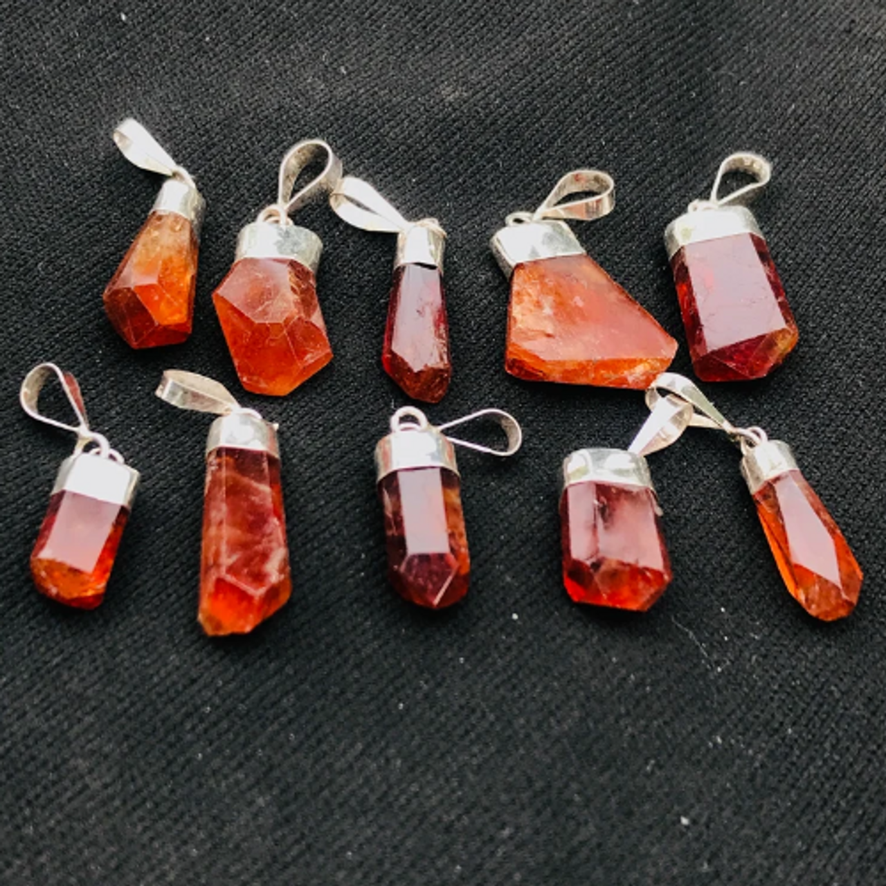 Garnet Spessartine Point Pendant w/ Silver Bail