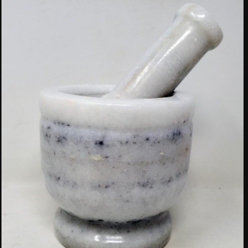 Mortar & Pestle 4"x3.75" Marble White by New Age