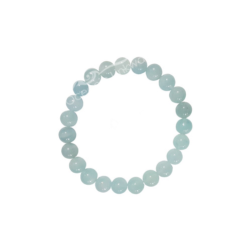 GB Aquamarine 8mm Round Bead Elastic Bracelet