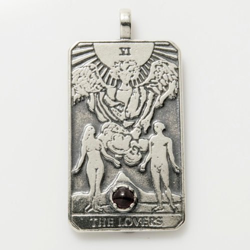 Tarot Lovers SS Pendant Large w/ Gemstone Inset