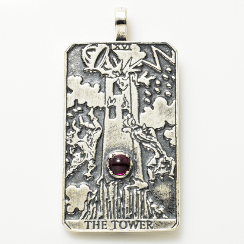 Tarot Tower SS Pendant Large w/ Gemstone Inset