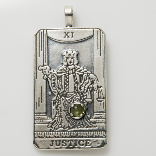 Tarot Justice SS Pendant Large w/ Gemstone Inset