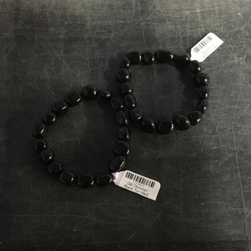 GB Obsidian Black Tumbled Stone Elastic Bracelet