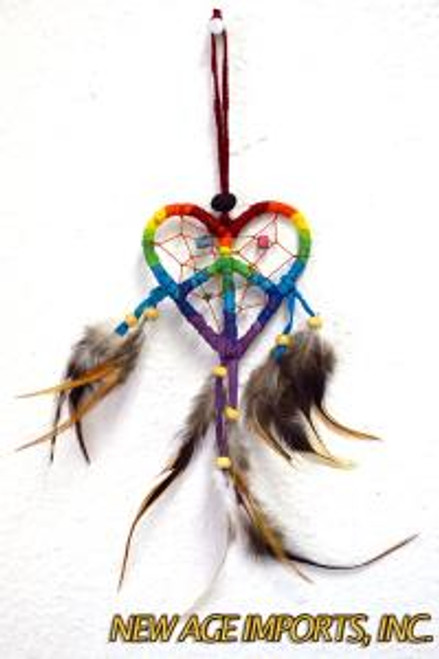 Dream Catcher - 2.75" Heart Shape Multi-Colored w Feathers & Beads