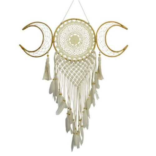 Dreamcatcher - Woven Macrame White Triple Moon 35"