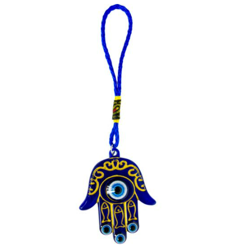 Evil Eye Hanging Fatima Hand w/ Gold Inlay 6"