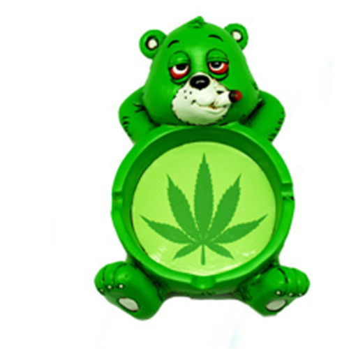 Ashtray Green Bear Stoner w/ Marijuana Leaf