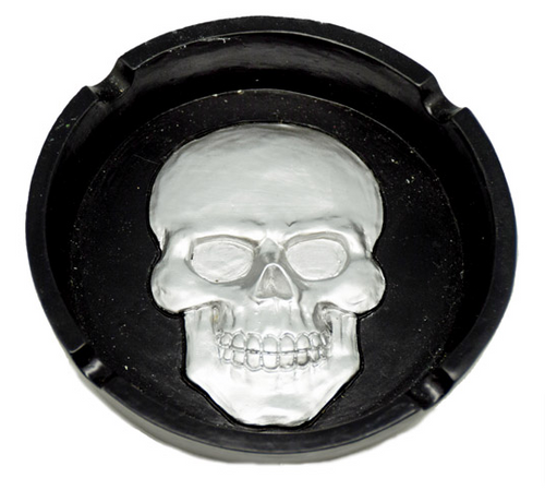 Ashtray Black with Silver Skull