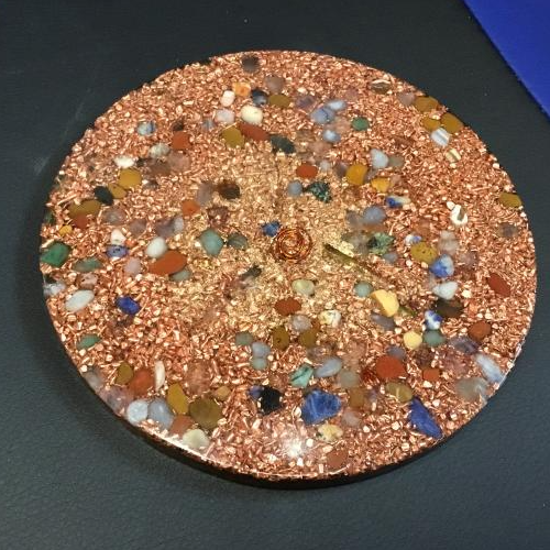 Orgone Disc - Copper w/ Assorted Gemstones .5" H x 6" W x 6" L