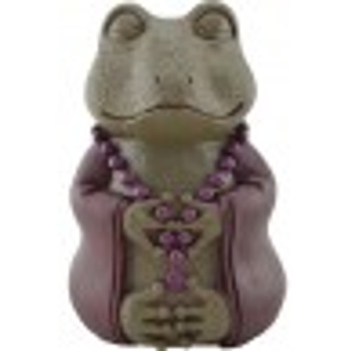 Frog Meditating Wearing Mala Resin 7"