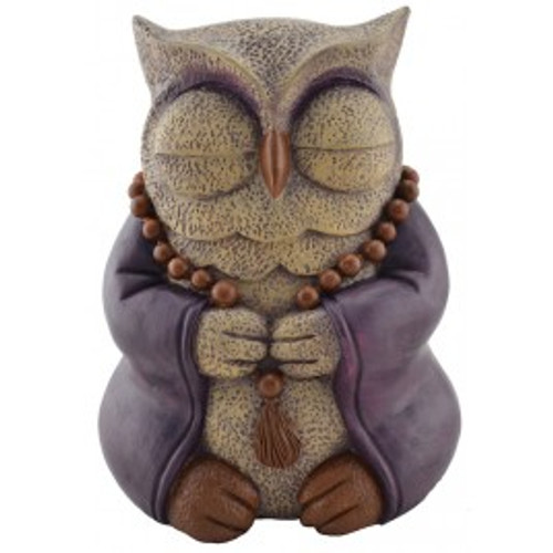 Owl Meditating Wearing Mala Resin 7"