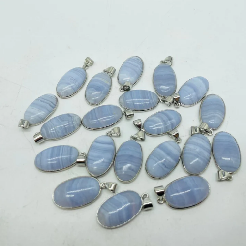 Agate Blue Lace Pendant Stainless Steel