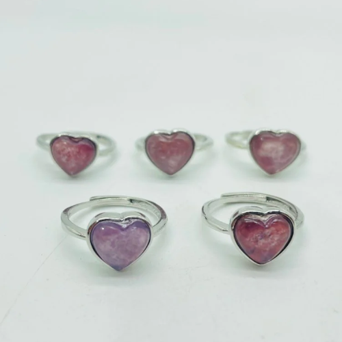 Lepidolite Heart Ring Stainless Steel Adjustable