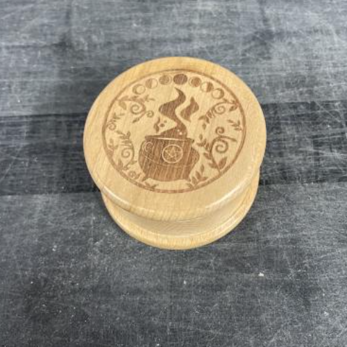 Herb Grinder Wood Engraved Cauldron 2.5" Dia